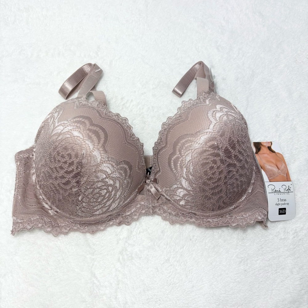 Rene Rofe Lace‎ Slight Push-Up Bra Tan Size 36D